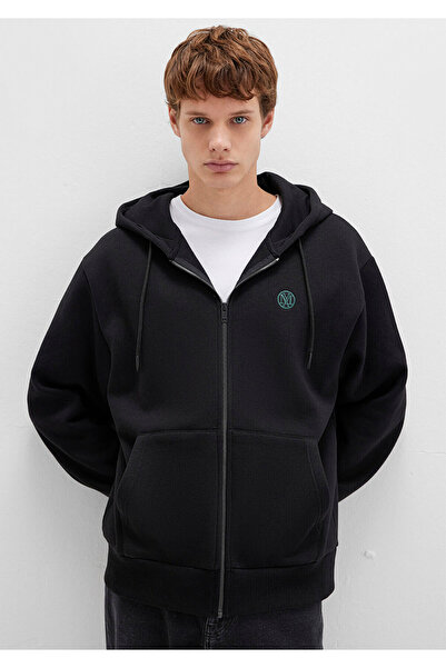 Mavi Mühür Logo Nakışlı Kapüşonlu Fermuarlı Siyah Sweatshirt 066979-900