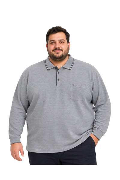 BattalModa Erkek Büyük Beden Melanj Füme Polo Yaka Pike Tişört 3XL-4XL-5XL-6X...