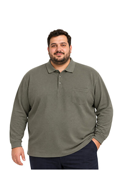BattalModa Erkek Büyük Beden Haki Polo Yaka Pike Tişört 3XL-4XL-5XL-6XL-7XL-8XL