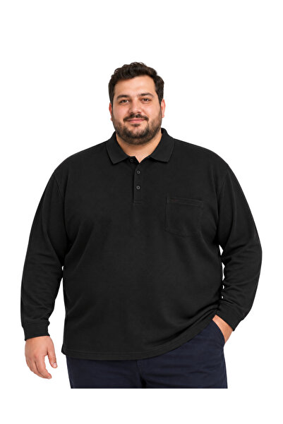 BattalModa Erkek Büyük Beden Siyah Polo Yaka Pike Tişört 3XL-8XL