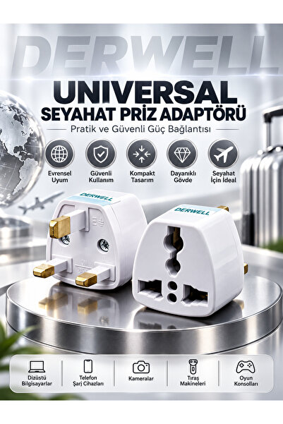 Derwell 2 Adet Type-G Plug Adapter Hac/Ümre Plug Adaptor Seyahat Ac Güç Şarj ...