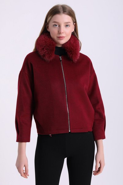Leather Club Bordo Fox Aksesuarlı Kaşmir Ceket