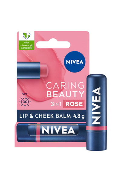 NIVEA Балсам за устни Caring Beauty Lip & Cheek Rose, слънцезащитен SPF 30, 2...