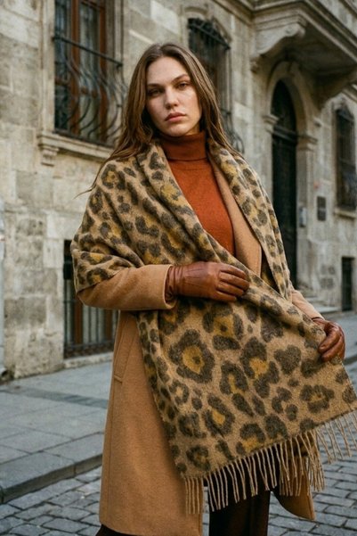 LAGRANZE Women's French Leopard Print Casual Scarf Shawl