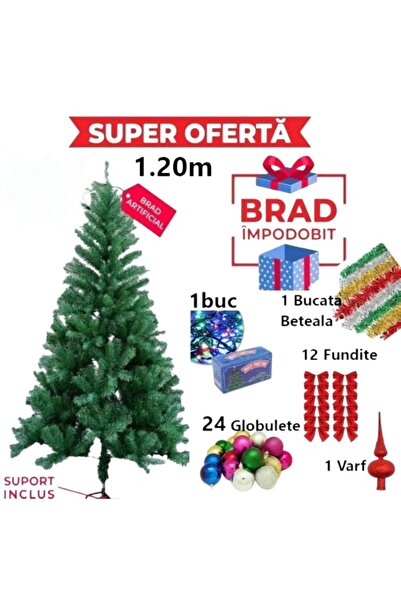 E-ANAMAG Oferta Brad Artificial de Craciun 120 cm, Suport Inclus + Cadou Acce...