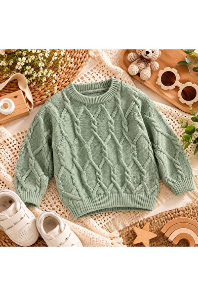 Lolliboomkids Pulover tricotat cu model verde moale - VERDE - 5-6 ANI - ST003...