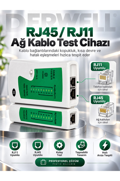Derwell RJ45 RJ11 RJ12 CAT5 CAT 6 Ağ Lan Kablo Test Cihazı Test Cihazı Networ...