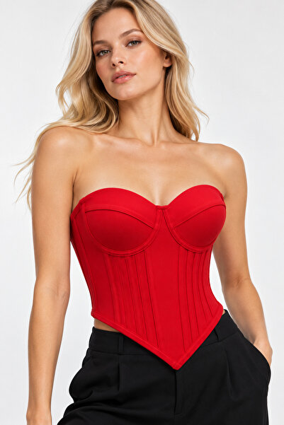 FİYPER Red Premium Satin Corset Bustier