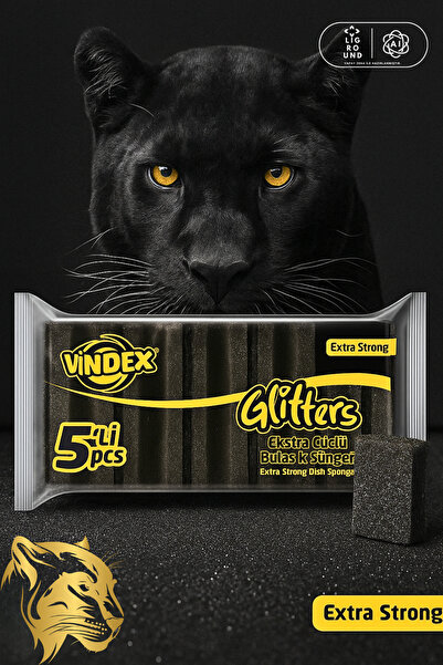LİGROUND Extra Strong 5 Pieces Black Classic Dish Sponge Glitters Panthera Ed...