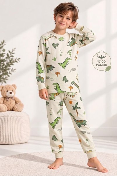 ROSAMİNA Erkek Çocuk %100 Pamuklu Dinazor Ağaç Pijama Takımı