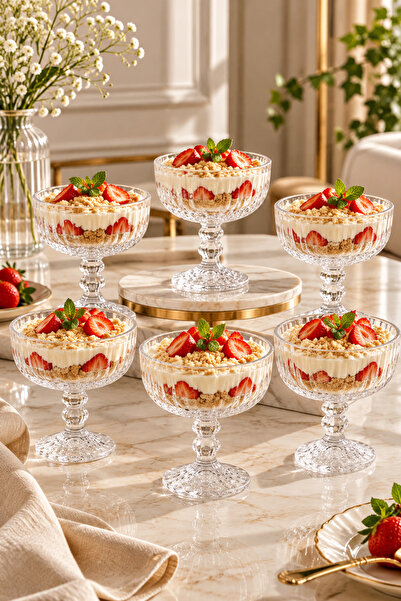 YzHome 6-Piece Glass Footed Magnolia Bowl, Dessert Serving Bowl, Ice Cream Bo...
