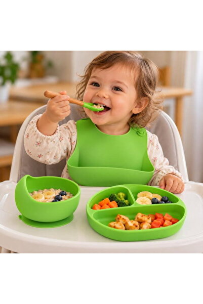 Empria Set diversificare bebelusi, 4 piese, silicon BPA free, Empria, Verde, ...