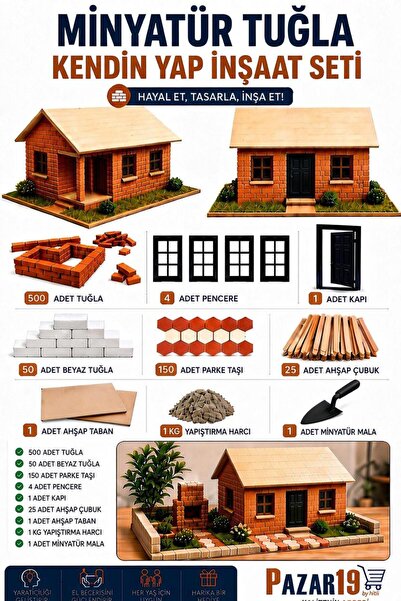 pazar 19 by hitit MİNYATÜR TUĞLA KENDİN YAP İNŞAAT SETİ