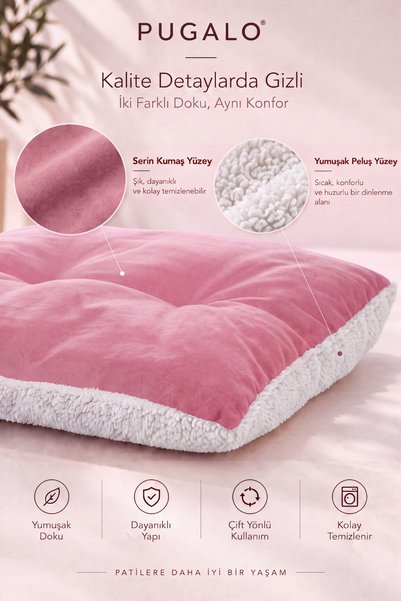 PUGALO Pillow Çift Taraflı Kedi Köpek Yatağı Minderi, Peluş ve Kumaş Yüzey