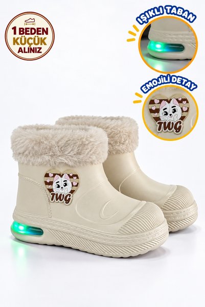 Twingomax Çocuk Kışlık Emojili Işıklı Konforlu Yağmur Çizmesi Unisex