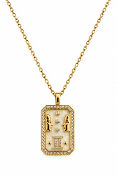 DEMOKAN Women's Steel Necklace Zodiac Sign Series Mother of Pearl Plate Gemin...