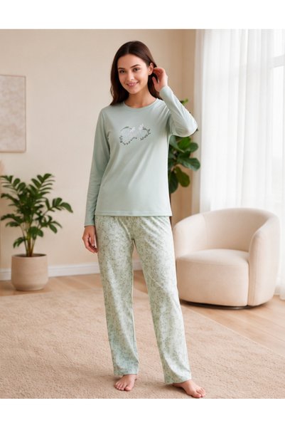 FLZ Women's Viscose Pajama Set Winter Long Sleeve Crew Neck Patterned Comfort...