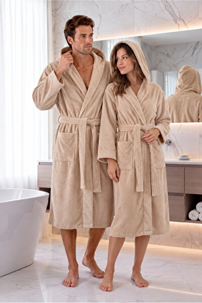 AİRYCOT Hooded Milk Coffee Color Unisex Robe for Women/Men Home, Hotel, Spa, ...