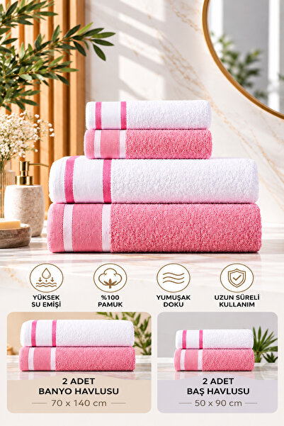 BAMİROSE 50x90 + 70x140 CM BELLISIMO 4-Piece Bath Towel Set