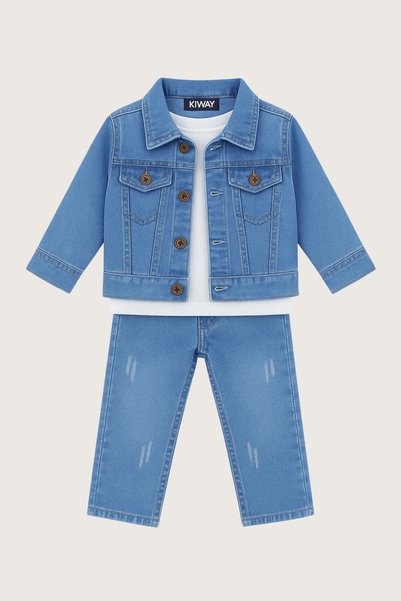CK BEBEK GİYİM ERKEK ÇOCUK KOT CEKET - PANTOLON - T SHİRT 3'LÜ TAKIM