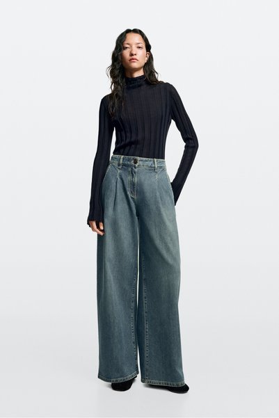 Massimo Dutti Geniş paça yüksek bel jean