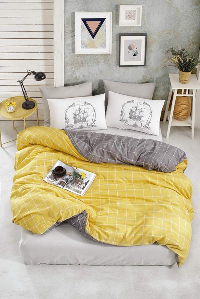 Generic Brand Ranforce Double Duvet Cover Set Trendy Colors Yellow