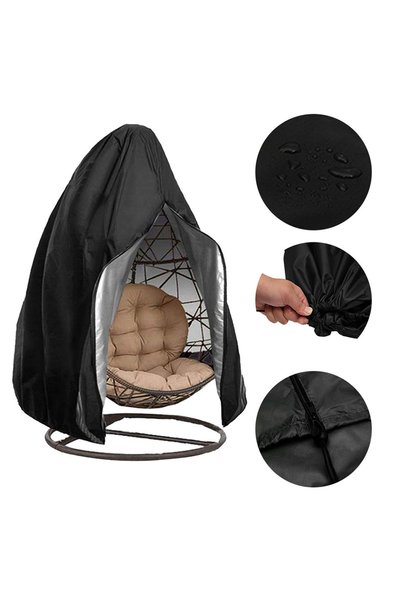 Choice 190x115cm Black Hanging Chair Cover with Zipper Anti UV Sun Protector ...
