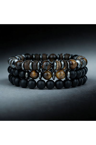 Choice TigerEyes Luxury 3Pcs/Set Natural Stone Bracelet Men 8mm Grade A Onyx ...