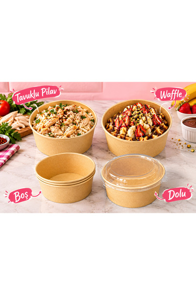 30'lu Kraft kutu / kapaklı Pilav, Waffle kovası kutu