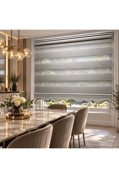 İREMKARAHOME Geniş Pilise Gri Zebra Perde
