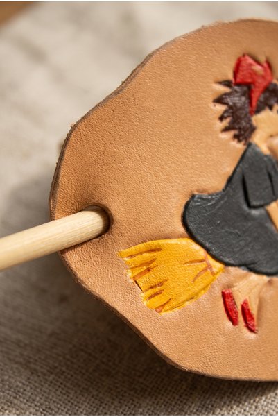 Ahmet Faik Deri Hair Clip, Genuine Leather, Small Witch Ki̇ki̇ Shape - Handmade, Craft