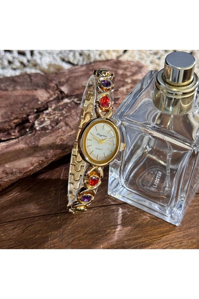 Choice WHITE Elegant Lady's Retro Round Color Gem Rainbow Quartz Watch with C...