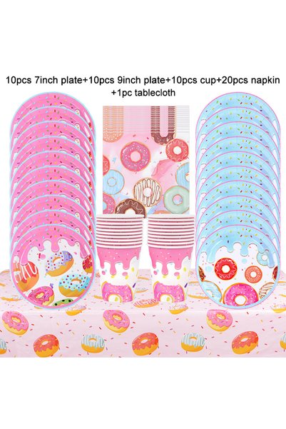 Choice3 51pcs set 1Set Donut Party Decoration Disposable Tableware Plate Cup ...