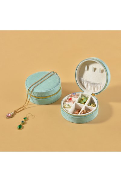 Choice Cyan Velvet Travel Jewelry Organizer Box - Anti-Scratch Soft Lining fo...