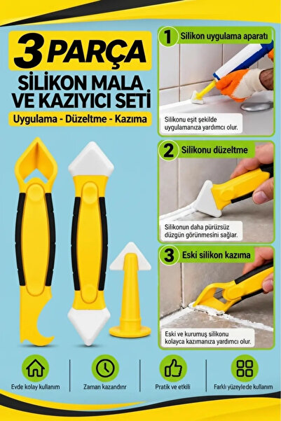 Asinya 3 Parça Fayans Derz ve Silikon Kazıyıcı Temizleme Aparatı Mala Seti ( Lisinya )