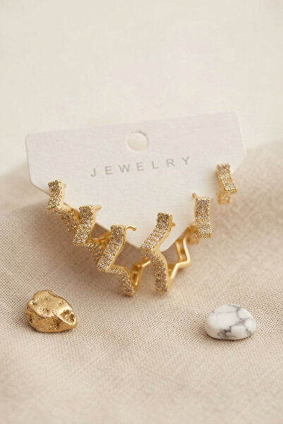 Lisinya Gold Color Zircon Stone Brass Thick Star Model Women's Earring Set -