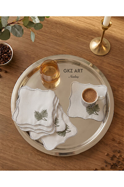 gkzglass home dekor 6 Linen Fabric Embroidered Coffee Side Cocktail Napkins &...