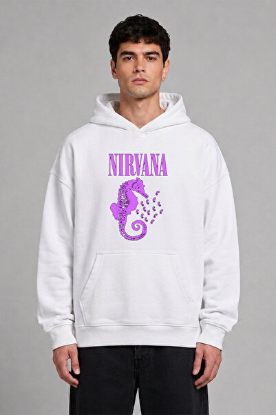 VSRN Μωβ φούτερ Nirvana με σχέδιο, με προεκτυπωμένο σχέδιο, υπερμεγέθη λευκό ...
