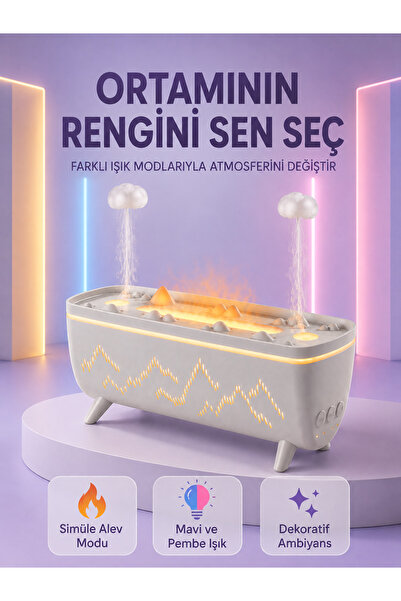 Lisinya Rain Effect Air Humidifier 280 ml Aromatherapy Diffuser with Flame Mo...