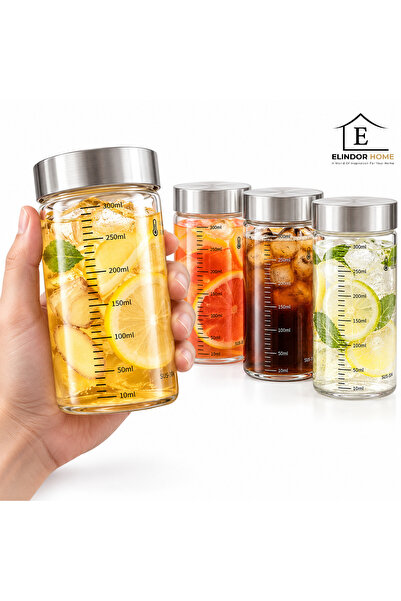 Elindor Set de 4 Elindor ®   Sticle din sticlă borosilicată, 300 ml, cu capac...