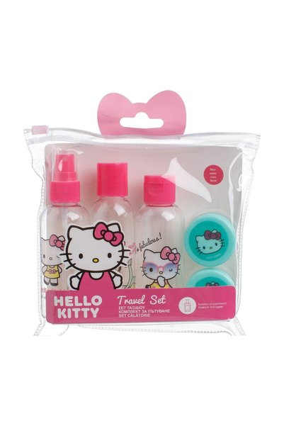 OEM Set 5 Sticlute si Recipiente Hello Kitty in Geanta, pentru Calatorie