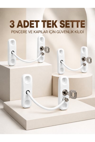 ucuzteknom 3-Piece Window and Door Safety Lock Set with Key Security Device