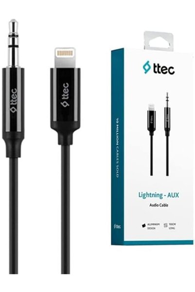 Ronanna Aux to Lightning iPhone Ses Kablosu 100 cm, 1 metre Siyah 2 Yıl Garantili Yüksek Kalite - 2DK42S