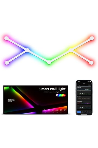 GENERAL أشرطة إضاءة LED ذكية للجدران بألوان RGB، قابلة للتعتيم مع مزامنة المو...
