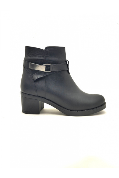 AYMODA AYAKKABI 2508 Fashionable 100% Leather Classic Heels New Season Stylish Design Buckled Women's Boots