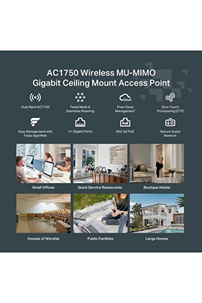 TAKYAKIŞTIR Festa F52, AC1350Mbps, 1 Gigabit Port, Festa Mesh, Kesintisiz Dolaşım, MU-MIMO, Ücretsiz Bulut Yönet