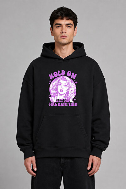 VSRN Hold On Letme Design Μπλούζα με κουκούλα σε μεγάλο μέγεθος, μαύρη με στά...