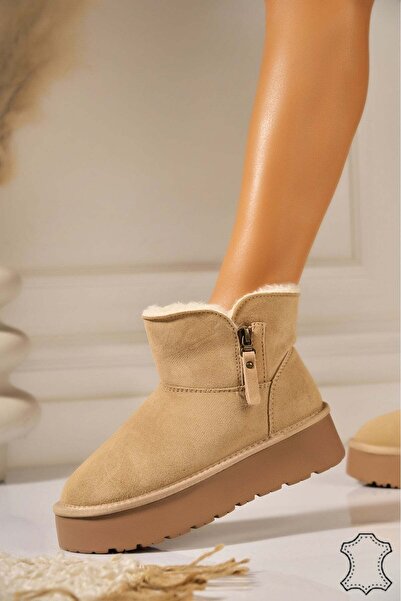 Joana Cizme de damă Joley Beige din piele inversată