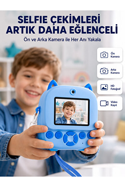 AyPenye Selfie Özellikli Çocuk Fotoğraf Makinesi Mürekkepsiz Termal Baskı Teknolojisi