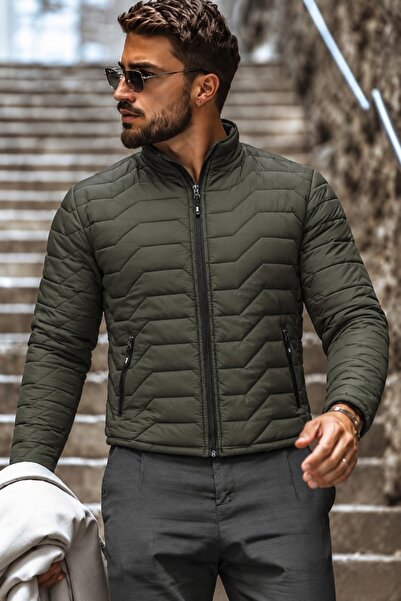 comstar Men's Khaki Puffer Jacket with Zipper Pockets